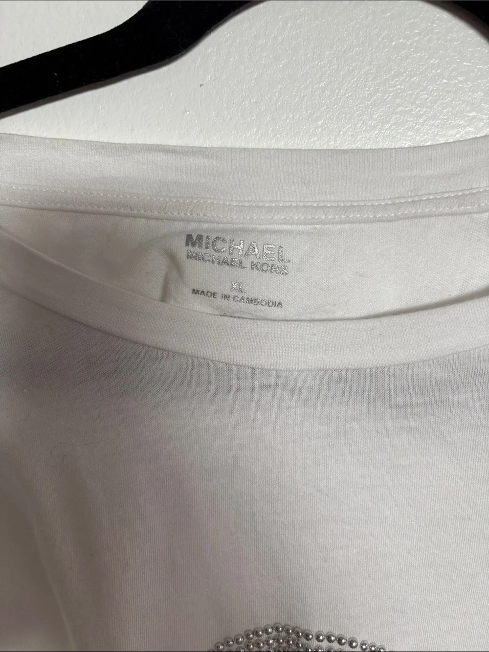 Michael Kors White Short Sleeve Tee with Crystal MK Emblem